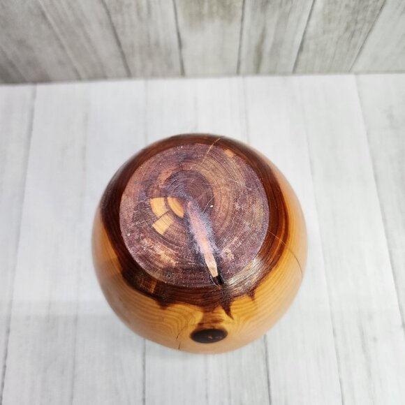 Vintage Glazed Crafted 6 1/2” Two Toned Wood Vase with Cracking - Picture 7 of 9